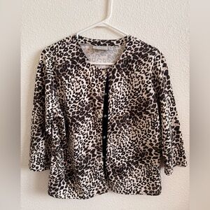 ANIMAL PRINT CARDIGAN 
Petite Size Large, 95% Cotton 5% Spandex